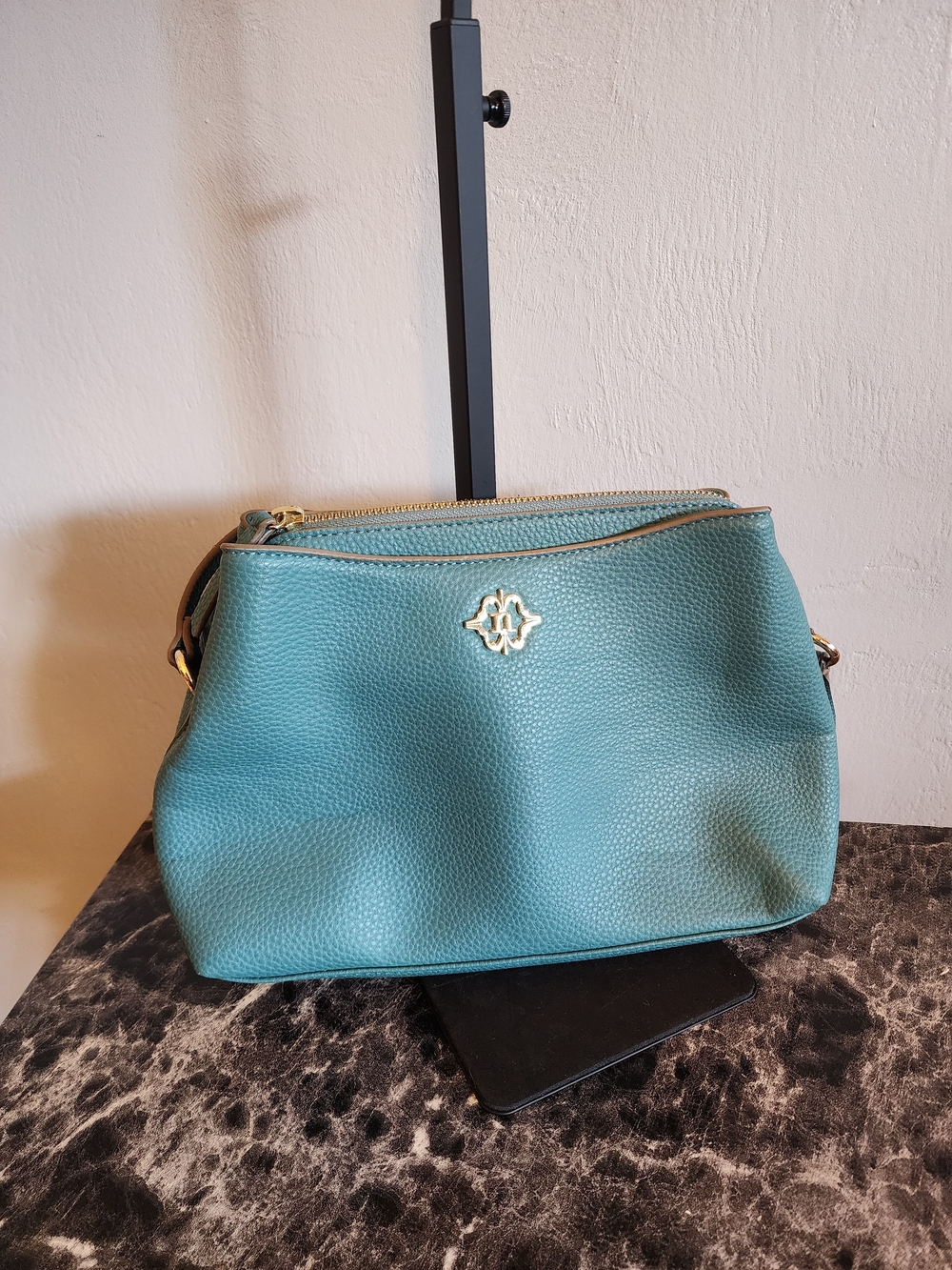 Nanette Lepore Teal Blue Crossbody  Bag with Gold Logo